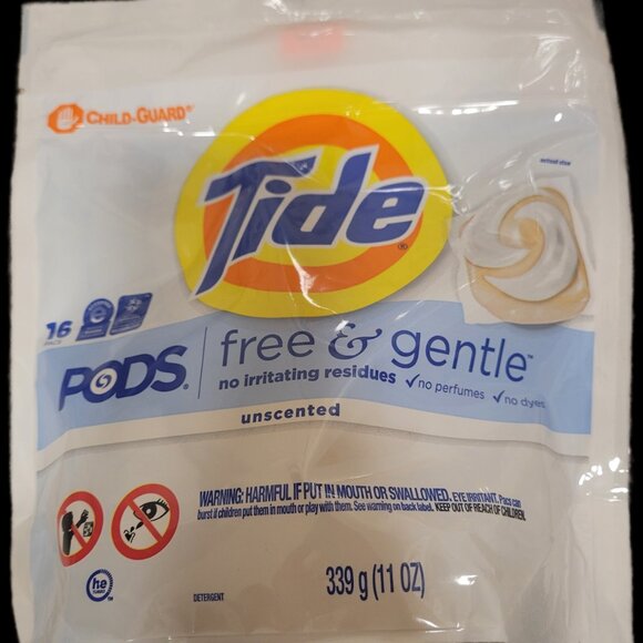 🧺 NEW Tide PODS Free & Gentle 16ct | Unscented | Eczema Safe | LOT of 3 - Picture 3 of 5